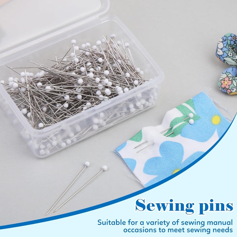 Kogyxe Sewing Pins, 300 PCS Straight Pins for Fabric, White Pearlized Ball Head Quilting Pins Long 1.5inch with Transparent Plastic Box for Dressmaker, Jewelry DIY Decoration and Sewing Project - Image 3